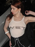 New 2024 Spring Women Sexy Tank Tops subtranslucent slim Tops Letter Printed White Women's Racerback Vest Summer Clothes - Matrix-studios.com