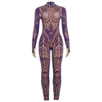 Weird Puss Sexy Striped Print Jumpsuits Women Wild Style Turtleneck Full Sleeve Midnight Party Club Stretch Streetwear Overalls - Matrix Studios