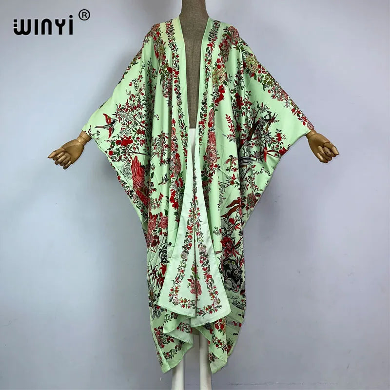 WINYI Kimono Africa Summer Boho Print Beach Outfits for Women Cover-Up Long Coat Elegant Coat Beach Outfits for Women Maxi Dress - Matrix Studios