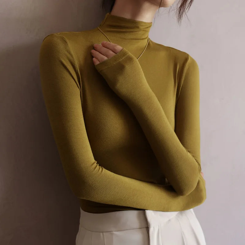 Women's Solid Innerwear Pullovers Sweaters Autumn Winter Casual Long Sleeve Bottoming Tops High Quality Half-High Collar Jumpers - Matrix Studios