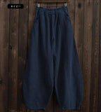 2024 Cotton Linen Bloomers Wide Leg Pants Women Vintage Full Length Fashion Elegent Pants Solid Elasitic Waist Spring Autumn 5XL