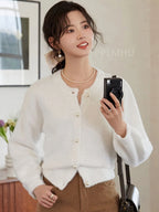 Imitation Mink Sweater Cardigan Women Korean Slim Plush Knit O-neck Short Tops Casual Knitwear Gilet Jackets Soft Malhas Coats - Matrix Studios