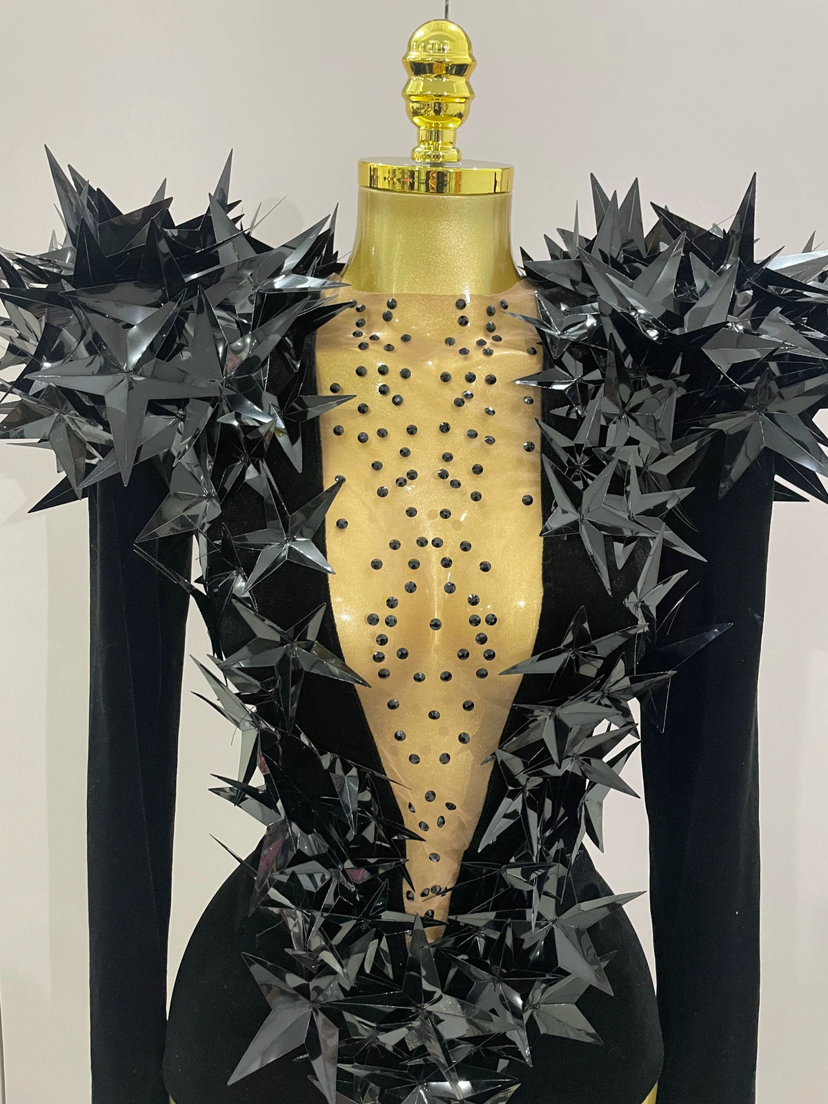 2025 New Shiny Black Rhinestone Velvet Long Sleeve Bodysuit Women Evening Party Club Gala Hosts NightClub Bar Stage Costumes - Matrix Studios