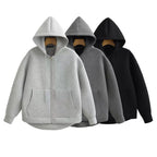 HH Autumn Women Casual Hooded Jacket Loose Oversize Zipper Hoodie Sweatshirts Solid Coat Office Lady Chic Outwear Tops - Matrix Studios