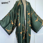 WINYI Beach Cover Up Print Kimono Maxi Dress Beach Wear Boho Cardigan Abaya Dubai Luxury Women Muslim Dress Africa Long Coat - Matrix Studios
