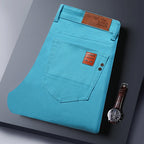 2025 Autumn Men's Elastic Colorful Jeans Breathable Casual  Straight Fitted Solid Color Denim Pants Korean Fashion Trousers - Matrix Studios