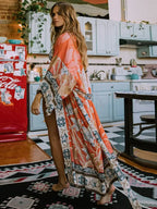 Bohemian Printed Bikini Cover-ups Elegant Self Belted Kimono Dress Tunic Women Plus Size Beach Wear Swim Suit Cover Up Q1228 - Matrix Studios