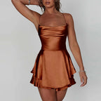 Women Sleeveless Satin Playsuits Fashion Summer Short Sling Backless Jumpsuits Cross Tie-Up Bandage Romper Streetwear Outfit - Matrix Studios