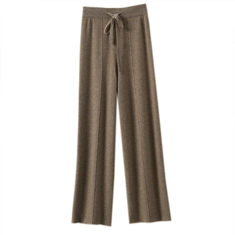 Light Luxury Cashmere Knit Wide Leg Pants Autumn and Winter Women's Fashion Loose Fit Plush Simple Casual Woolen Knit  Pants