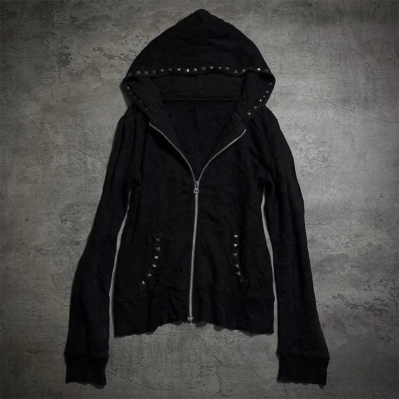 Streetwear Y2K Zip up hoodie Grunge Goth Aesthetics Graphic Print Retro Punk Clothes Oversized Hip Hop Zipper Hoodie sweatshirt