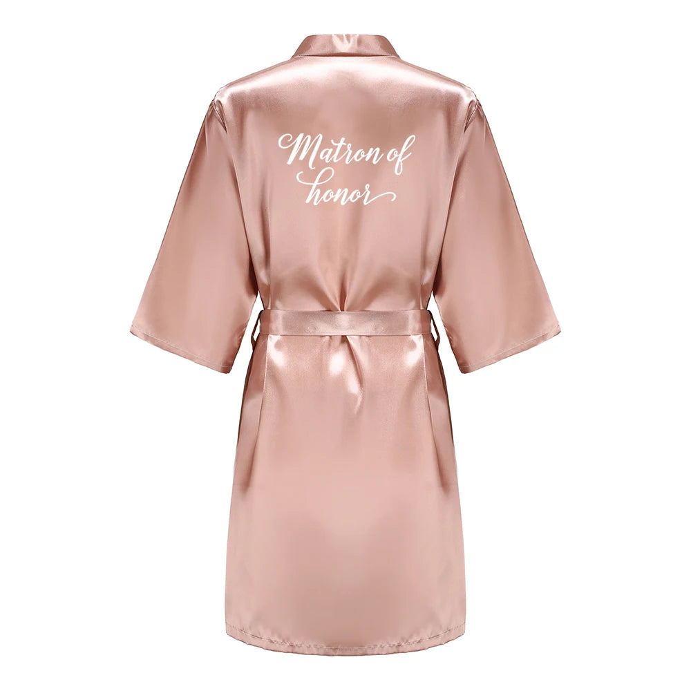 Rose Gold Satin Team Bride Bridesmaid Robe Wedding Bathrobe Gown Women Dressing Sleepwear Mother Maid of Honor Kimono - Matrix-studios.com