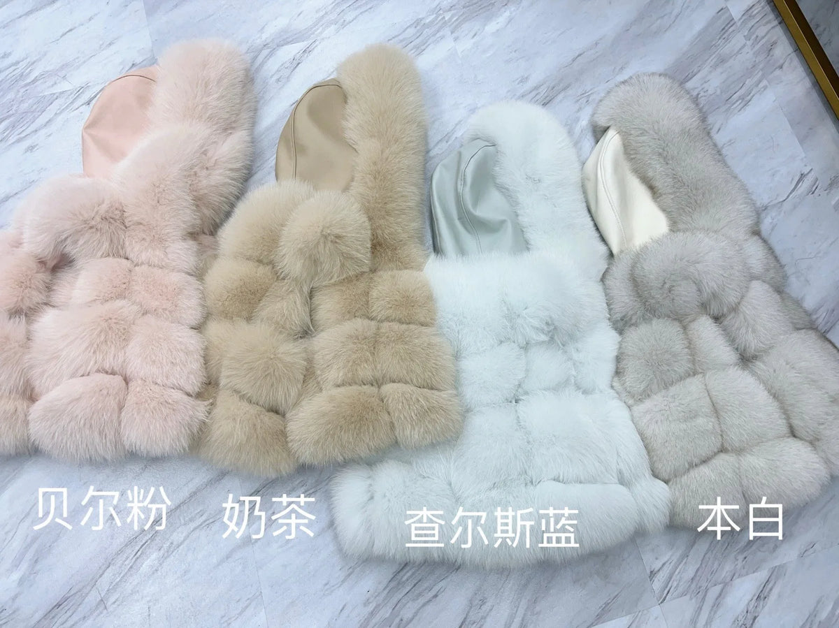 Natural Fox Fur Vest Women Winter Coat Fashion Hoodies Thick Warm Female Short Real Fox Fur Coat Sheepskin Genuine Fur Jackets - Matrix Studios