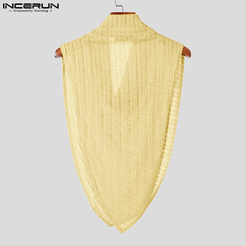 INCERUN Men Irregular Tank Tops Solid Color Turtleneck Sleeveless Transparent Vests Summer Streetwear 2024 Fashion Men Clothing - Matrix Studios