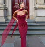 Suninheart Elegant Women 2 Piece Dress Set 2024 Strapless Bodycon Crop Top and Maxi Skirt Set Formal Wedding Guest Party Dress - Matrix-studios.com