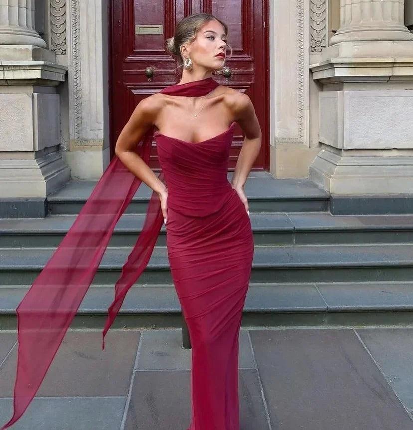Suninheart Elegant Women 2 Piece Dress Set 2024 Strapless Bodycon Crop Top and Maxi Skirt Set Formal Wedding Guest Party Dress - Matrix-studios.com