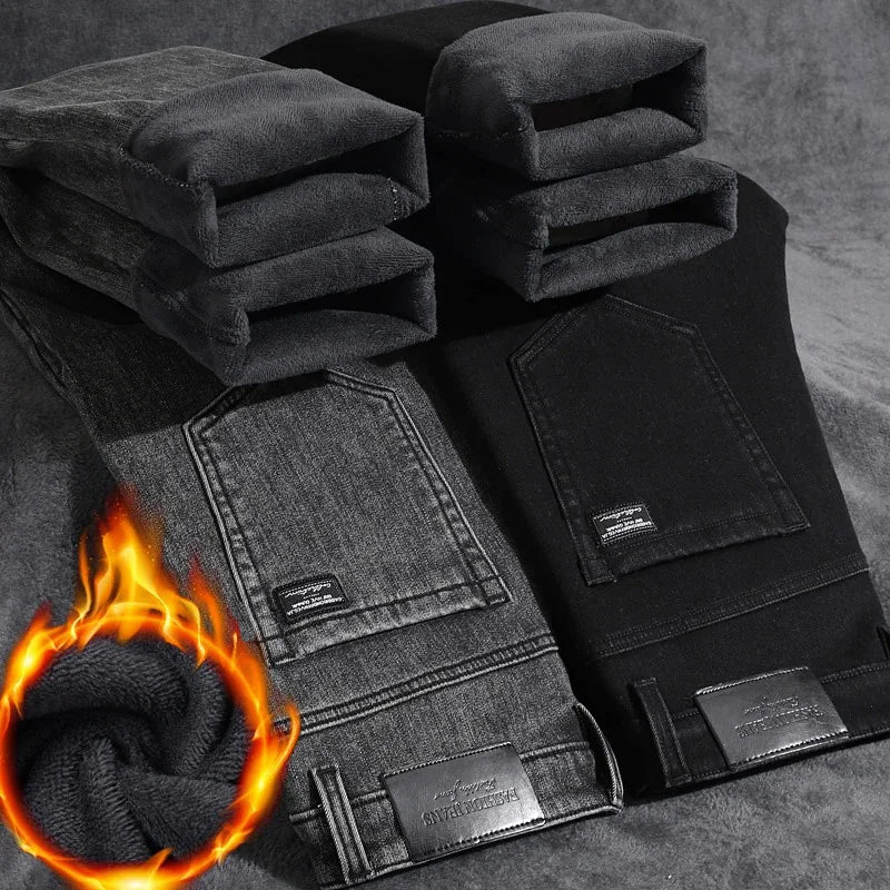 Winter Warm Jeans Men's Slim Straight Elastic Denim Pants Casual Male Clothing Fashion Plush Trousers New Hot Sale Fashion Jeans - Matrix Studios