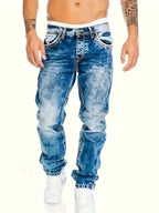 European American Jeans Men's Autumn New Slim Elastic Trousers Fashionable Vintage Wash Denim Pants Male Streetwear - Matrix Studios