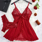 Sexy Lingerie Set Women Erotic Bra Nightdress Sexy Lace Sleepwear Solid Slim Soft Dresses V Neck Full Slip Sleepwear & Dresses - Matrix-studios.com
