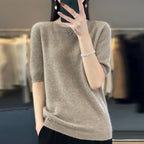 100% Merino Wool Women's O Neck Knitted T-Shirt Korean Pullover Short Sleeve Sweater Women's Basic Solid Color Half Sleeve Women - Matrix Studios
