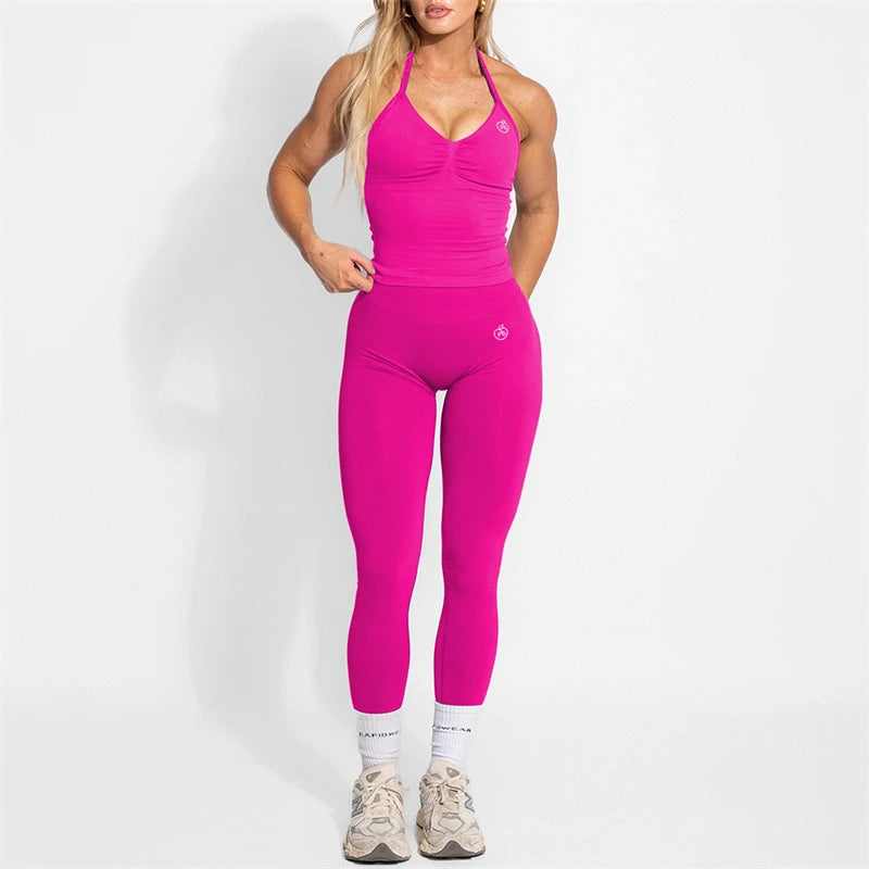 Women's Yoga Set Bum Balance Fitted Halter Tops & Shaping Pants 2pcs Yoga Sportwear Workout Gym Clothing High Waist Leggings Set - Matrix-studios.com