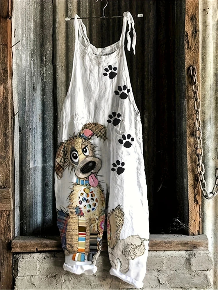New Summer Women's Jumpsuit Cartoon Dog Print Fashion Cute Casual Jumpsuit Women's Parent-Child Outdoor Travel Lace-Up Jumpsuit - Matrix Studios