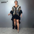 WINYI Middle East Boho Maxi Kaftan Dress Elegant Pleated Elastic Beach Cover up Luxury Party Evening Dubai Style Abaya - Matrix-studios.com