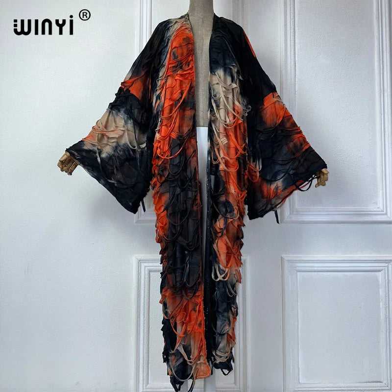 WINYI Summer Kimono Tie-Dyed Cardigan Elegant Bikini Cover-Up Cardigan Swimsuit Beach Outfits for Women Dress Fashion Kaftan - Matrix Studios