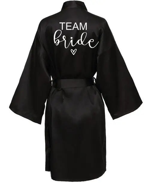 Wedding Party Team Bride Robe With Black Letters Kimono Satin Pajamas Bridesmaid Bathrobe SP063 - Matrix-studios.com