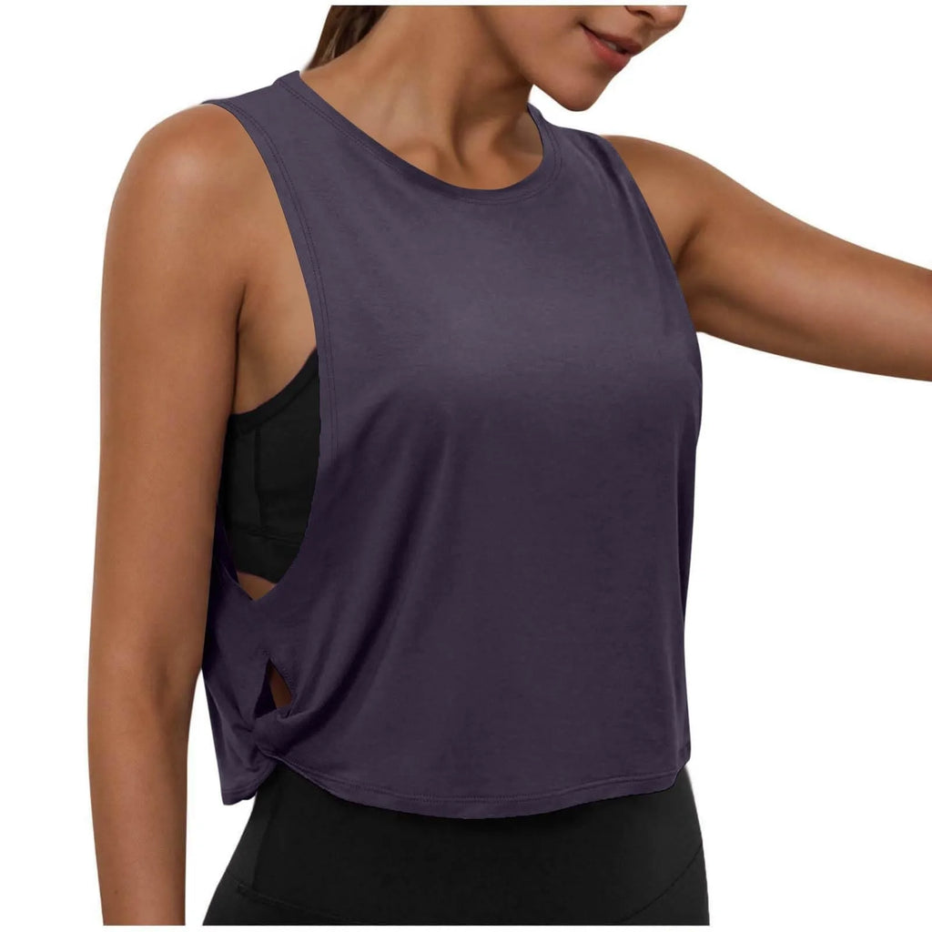 Women Sleeveless Yoga Tops Athletic Vest Breathable Blouse Cover Up Gym Workout Cool T-Shirt Running Short Tank Crop Top - Matrix-studios.com