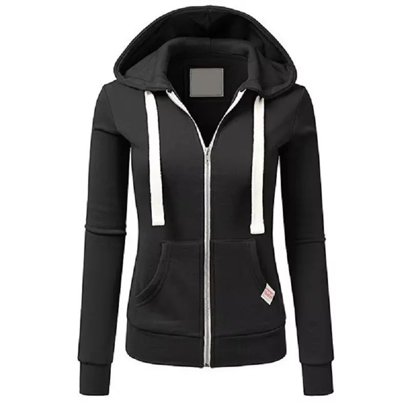 2024 Autumn/Winter New Women's Personalized Fashion Sports Hoodie Long Sleeve Drawstring Pocket Zipper Coat Woolen Sweater Top - Matrix Studios