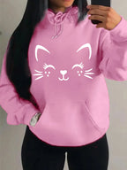 Simple Word Cat Happy Pattern Women Hoodies Fashion Casual Streetwear Personality Hip Hop Hoodie Trendy Fleece Pulloverar