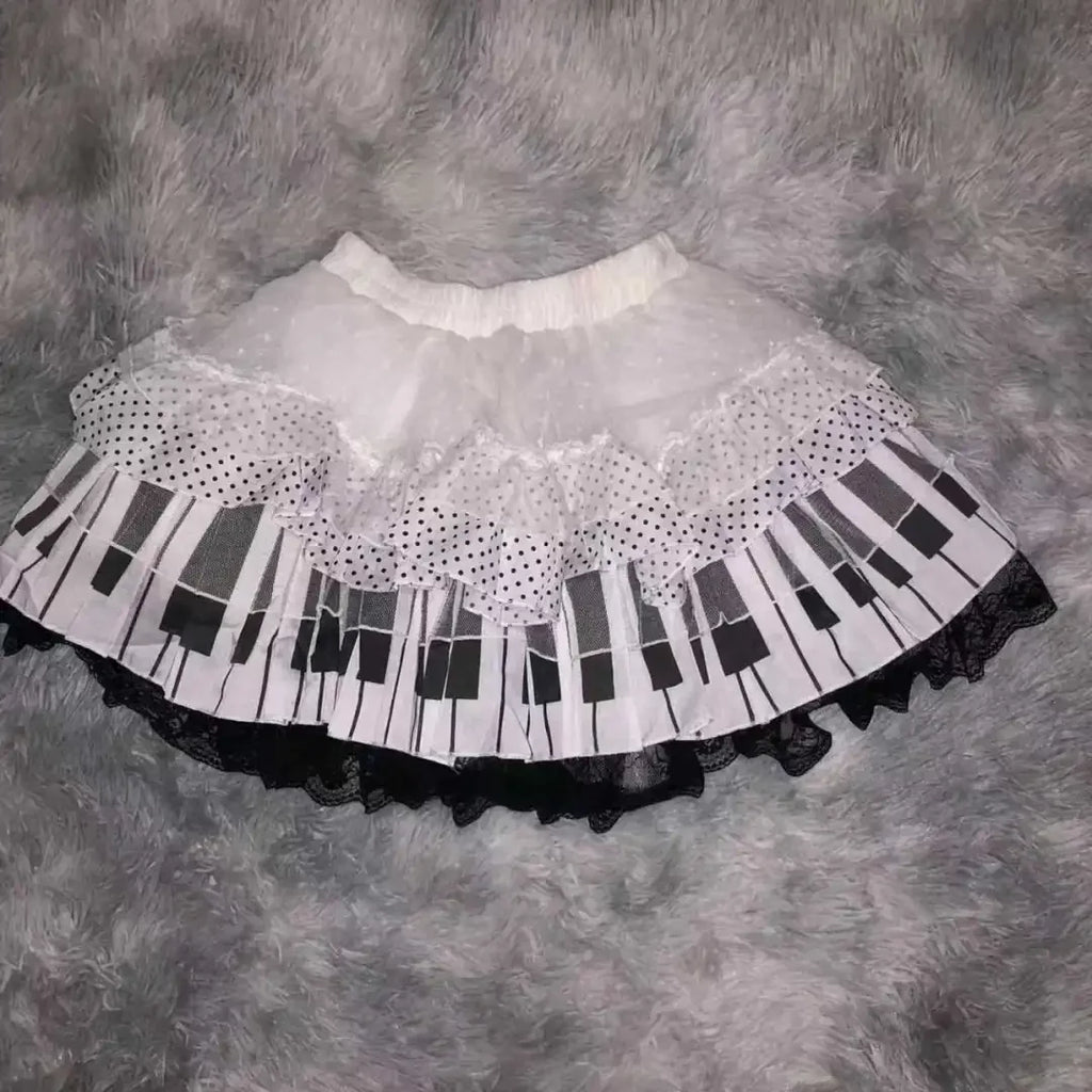 American Vintage Black White Piano Keys Skirts Y2k Slim Waist Ruched A-line Skirt Women 2026 Summer New Korea Style Chic Mujer - Matrix-studios.com