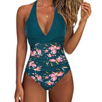 Leopard Print Wrinkled Halter V Neck One Piece Swimsuit Women Swimwear Monokini Backless Bathing Suit Swim Beachwear Bodysuit - Matrix Studios