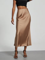 21 Colors New 2026 Women's Elegant High Waist Satin Long Skirts Female Summer Solid Color Faldas - Matrix-studios.com