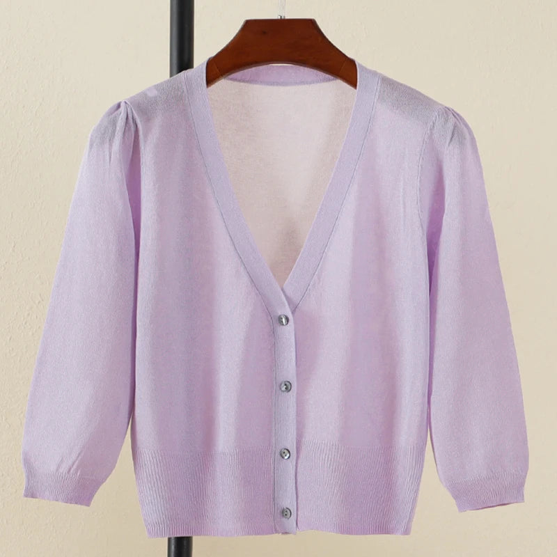Summer Cardigan Women Crochet Top Long Sleeve Outerwear Bolero Woman Knitted Ladies Sweaters Female V-neck Clothing Cropped Slim - Matrix Studios