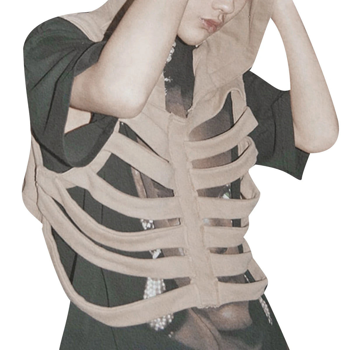 Women Gothic Vest Coat Hollowed Skeletal Gilet Hoodie Sleeveless Hooded Waistcoat Streetwear for Party - Matrix Studios