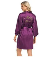 Bride Bridesmaid Wedding Robe Embroidery Kimono Bathrobe Gown Nightgown Casual Satin Short Women Sexy Nightwear Sleepwear - Matrix-studios.com