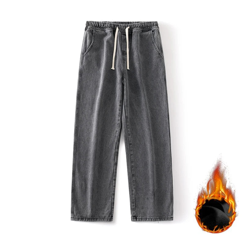 Men's Winter Fleece Loose Jeans Velvet Warm Elastic Waist Wide Leg Y2K Denim Pants Straight Comfortable Brand Men's Clothing - Matrix Studios
