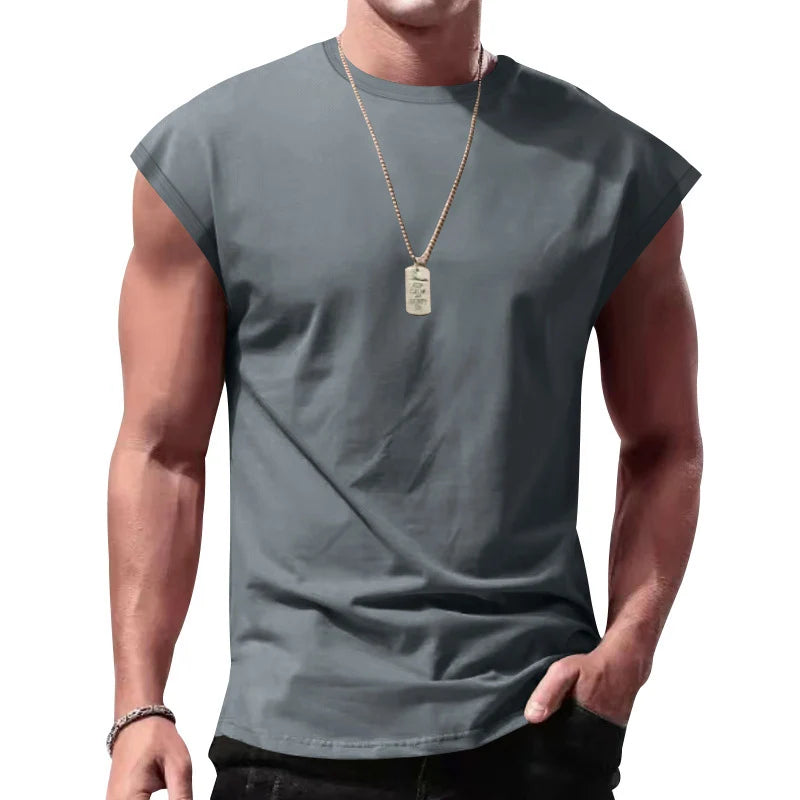 Men's Loose Short Sleeve T-Shirt round Neck Sleeveless Casual Breathable Summer Sports Basic Vest - Matrix Studios