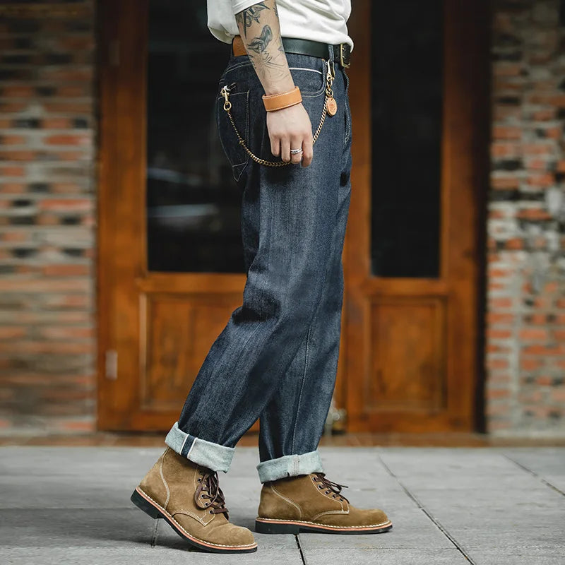 Maden Vintage 13.5oz Heavyweight Selvedge Raw Denim Jeans Men's Straight Fit Cotton Jeans Casual Pocket Trousers Fall Winter - Matrix Studios