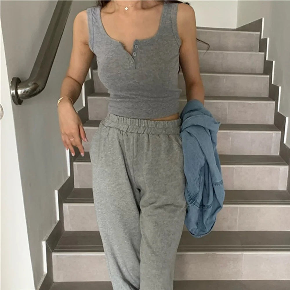 Tank Top for Women Ribbed Button Down Sleeveless Blouse Solid Color Casual Women's Teens Trendy Basic Summer Dresses - Matrix-studios.com