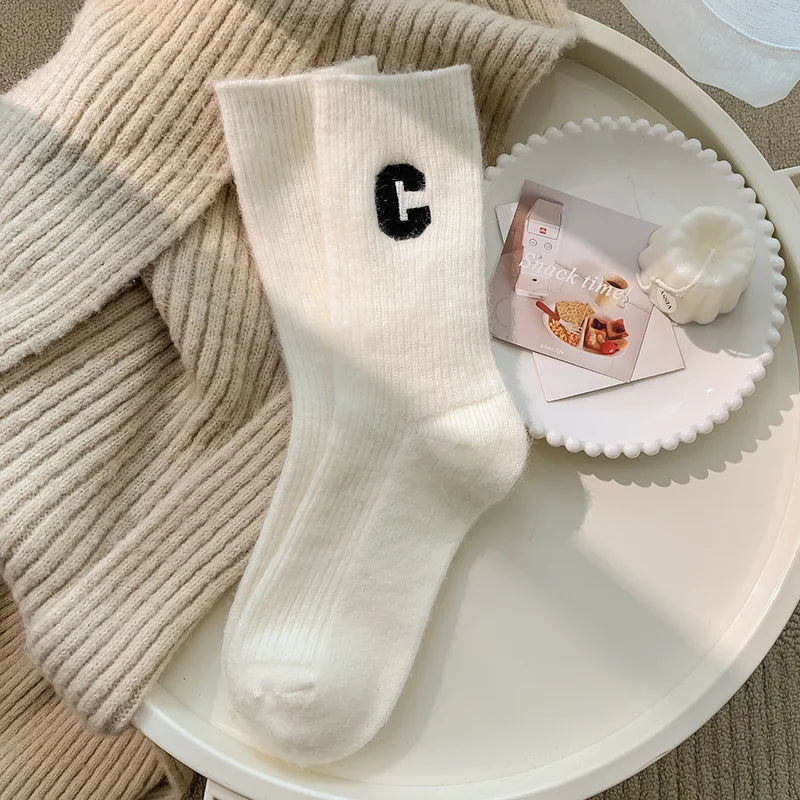 Luxury Women Wool Socks Warm Winter Thick Cashmere Casual Japanese Fashion Solid Color Comfortable Home Sock Long High Quality - Matrix Studios