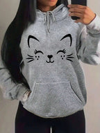 Simple Word Cat Happy Pattern Women Hoodies Fashion Casual Streetwear Personality Hip Hop Hoodie Trendy Fleece Pulloverar