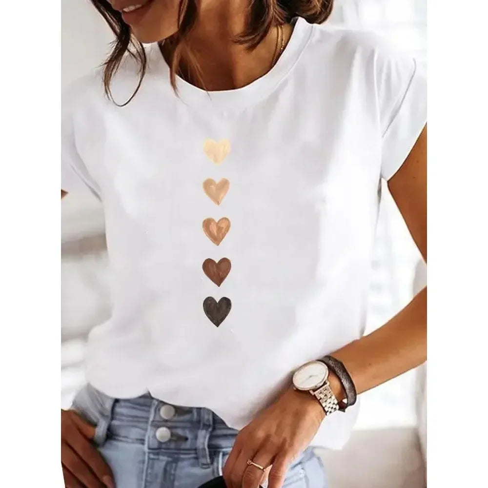 Y2k Love Heart Print Women Summer T Shirt Girl O Neck Funny Y2K Tops Tee Female 90s Casual Clothing - Matrix-studios.com