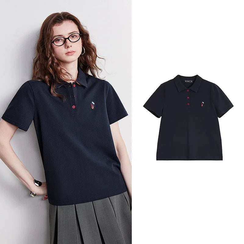 TOYOUTH Women Polo Shirt 2026 Summer New Breathable Short Sleeve Versatile Pullover Tops - Matrix-studios.com