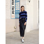 AP 2026 Autumn and Winter New O-neck Two Color Patchwork Sweater Stretch Skirt Leather Skirt Fashion - Matrix Studios
