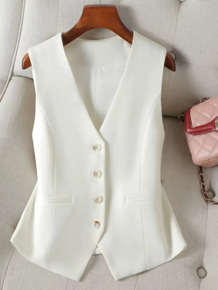 Women's Formal Business Vest Sleeveless Tailored Button Up Waistcoat Professional Office Outerwear Top Slim Fit Professional - Matrix Studios