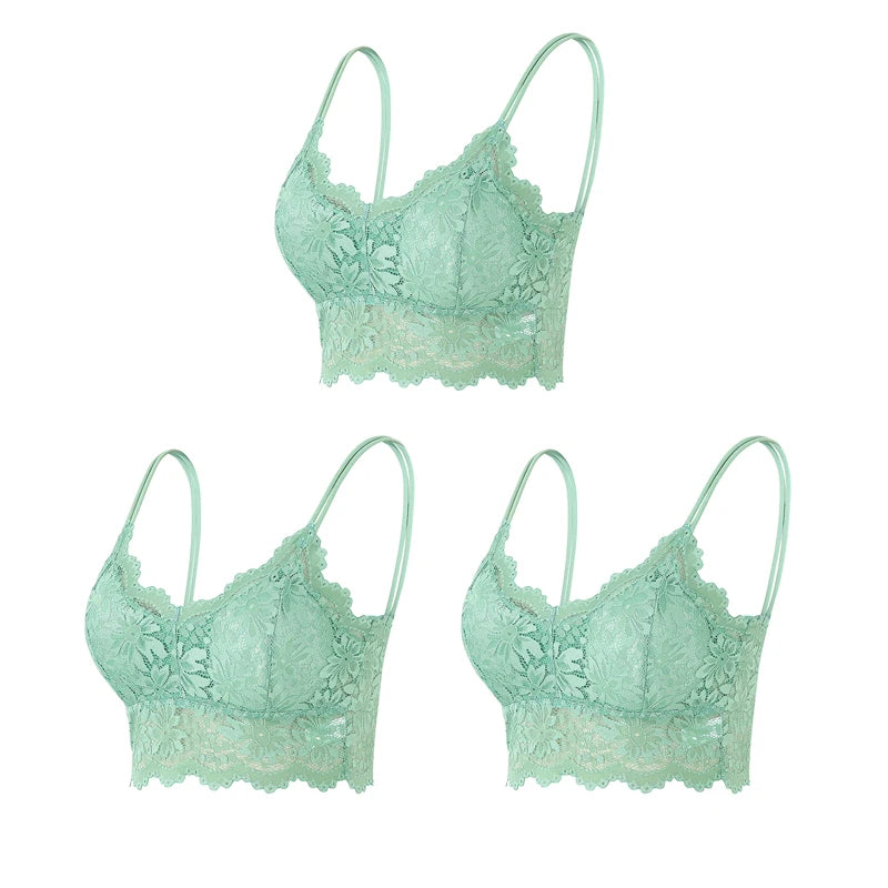 3PCS Women's Lace Bras Top Comfortable Bralette Solid Color Sexy Underwear Vest Female Hollow Out Wireless Lingerie Seamless Bra - Matrix Studios