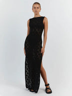 Sexy Cut Out Slit Knit Mesh Swimsuit Cover Up Pareo Tunic 2026 Summer Beach Maxi Dress Bikini Cover-ups Women Beachwear A2318 - Matrix Studios