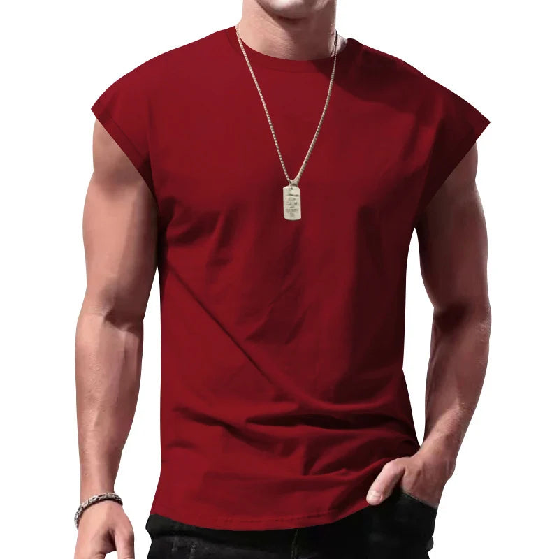 Men's Loose Short Sleeve T-Shirt round Neck Sleeveless Casual Breathable Summer Sports Basic Vest - Matrix Studios